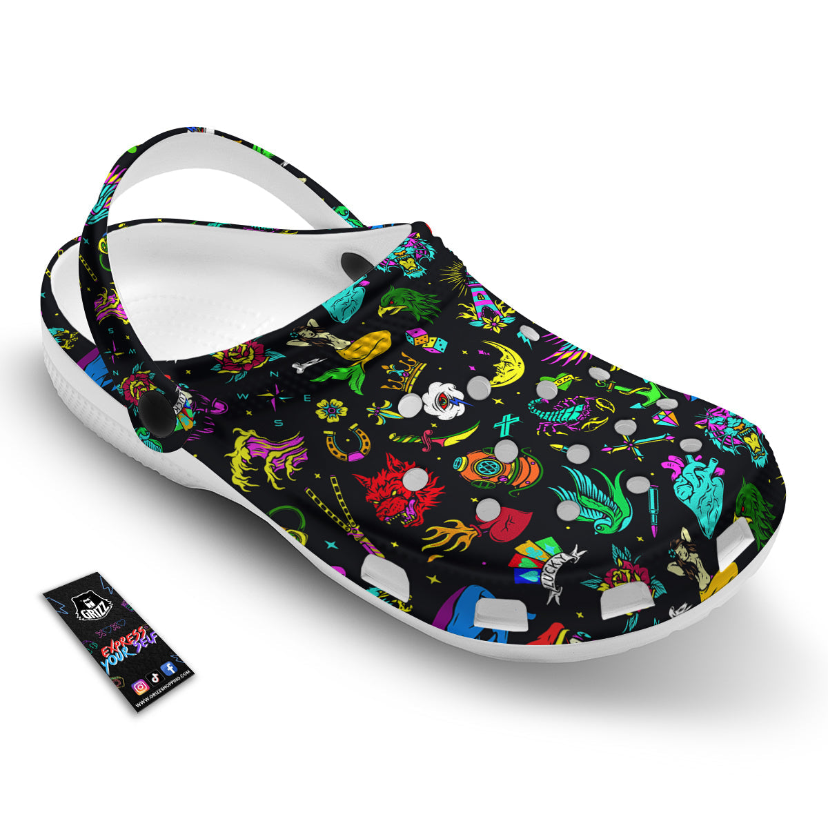 Vintage Colorful Tattoo Print Pattern Clog-grizzshop