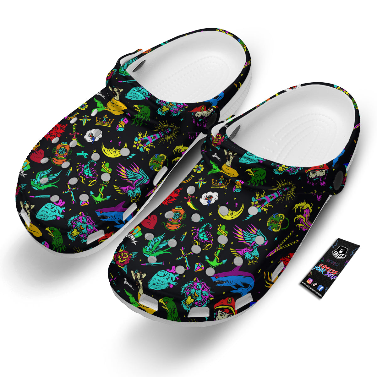 Vintage Colorful Tattoo Print Pattern Clog-grizzshop