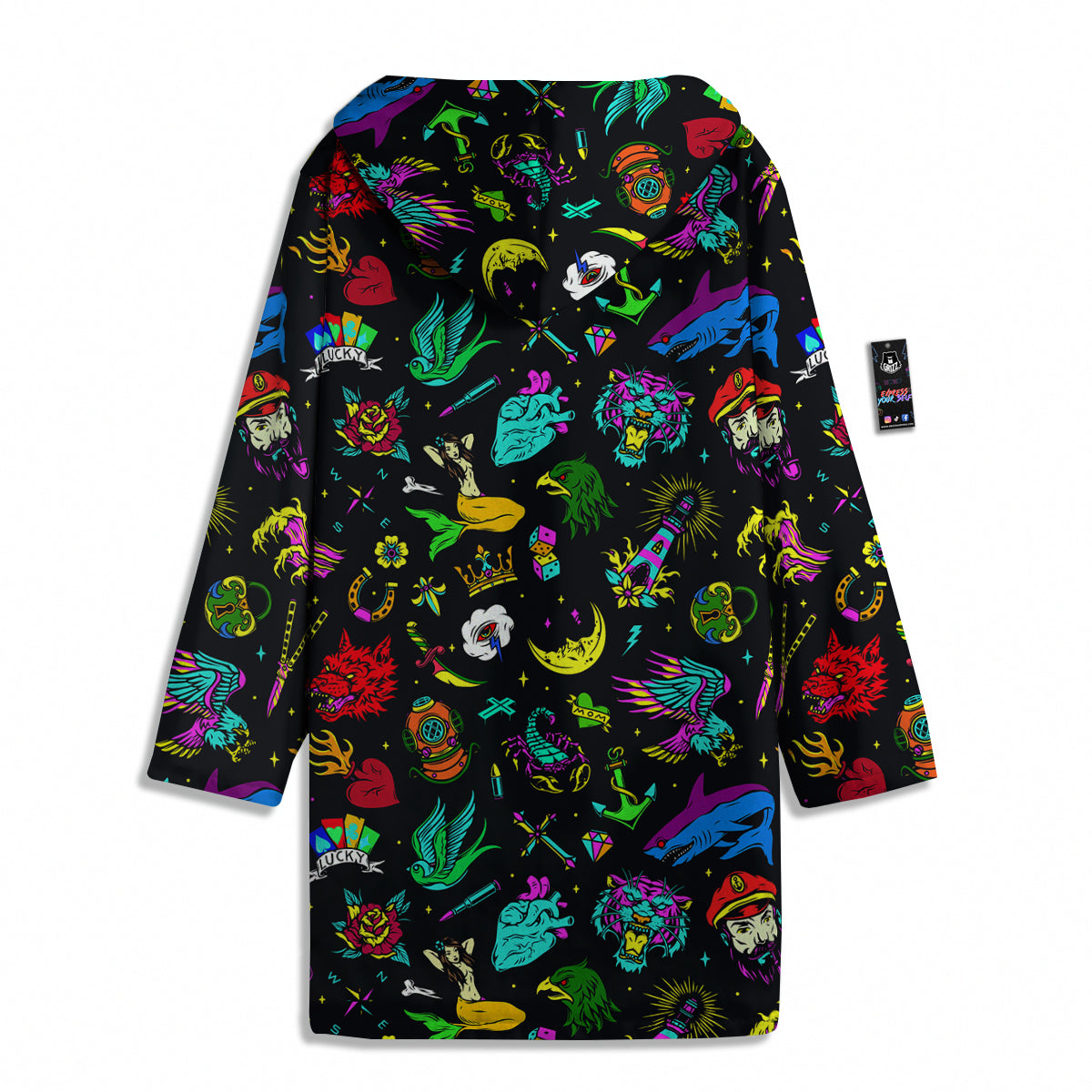 Vintage Colorful Tattoo Print Pattern Men's Windbreaker Jacket-grizzshop