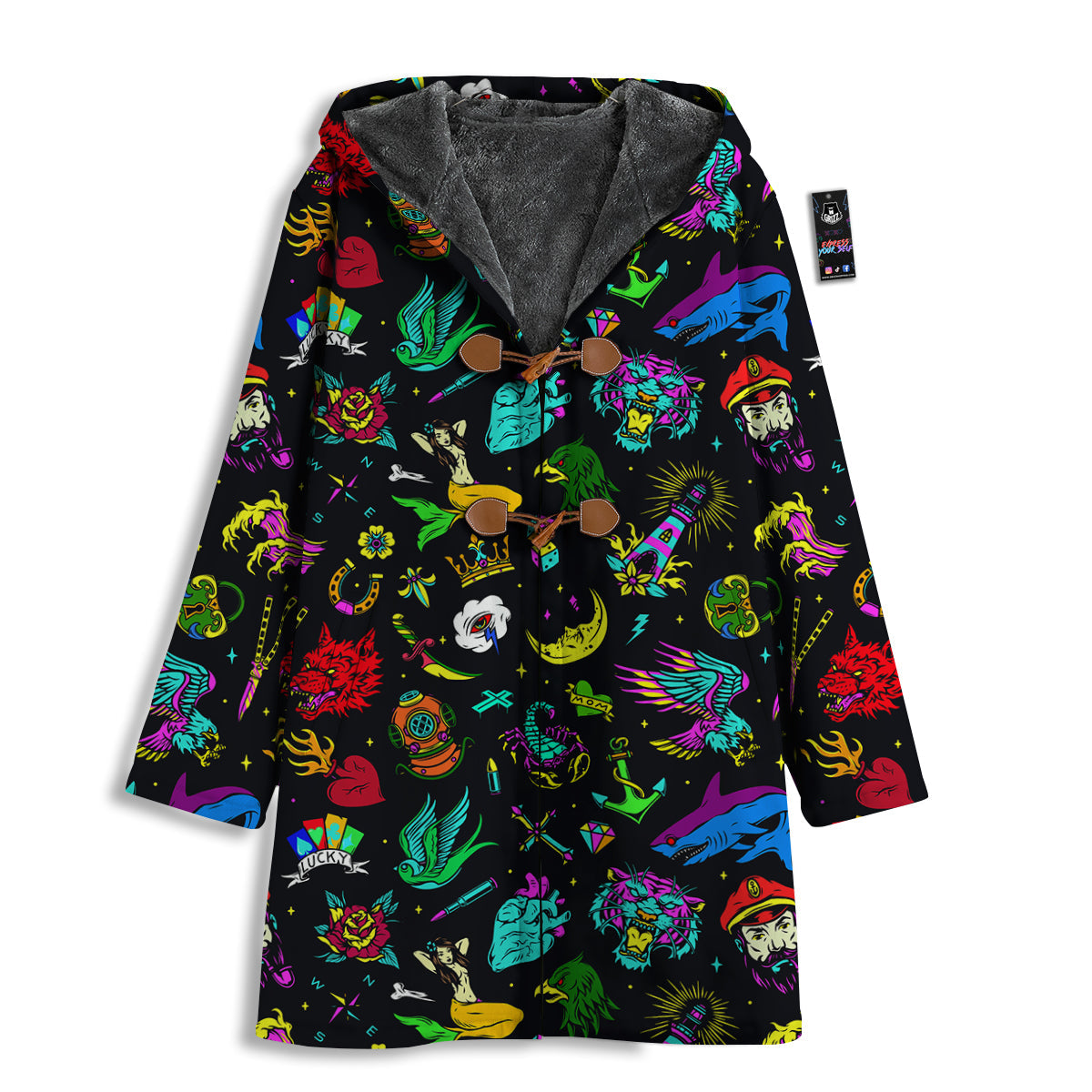 Vintage Colorful Tattoo Print Pattern Men's Windbreaker Jacket-grizzshop
