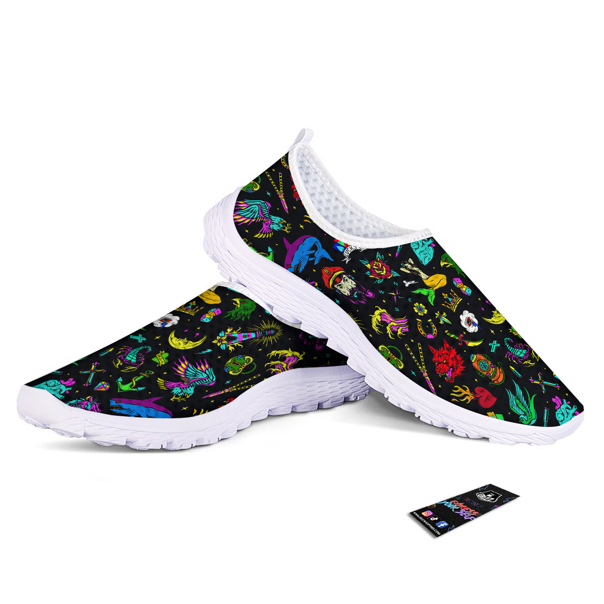 Vintage Colorful Tattoo Print Pattern Nurse Shoes-grizzshop