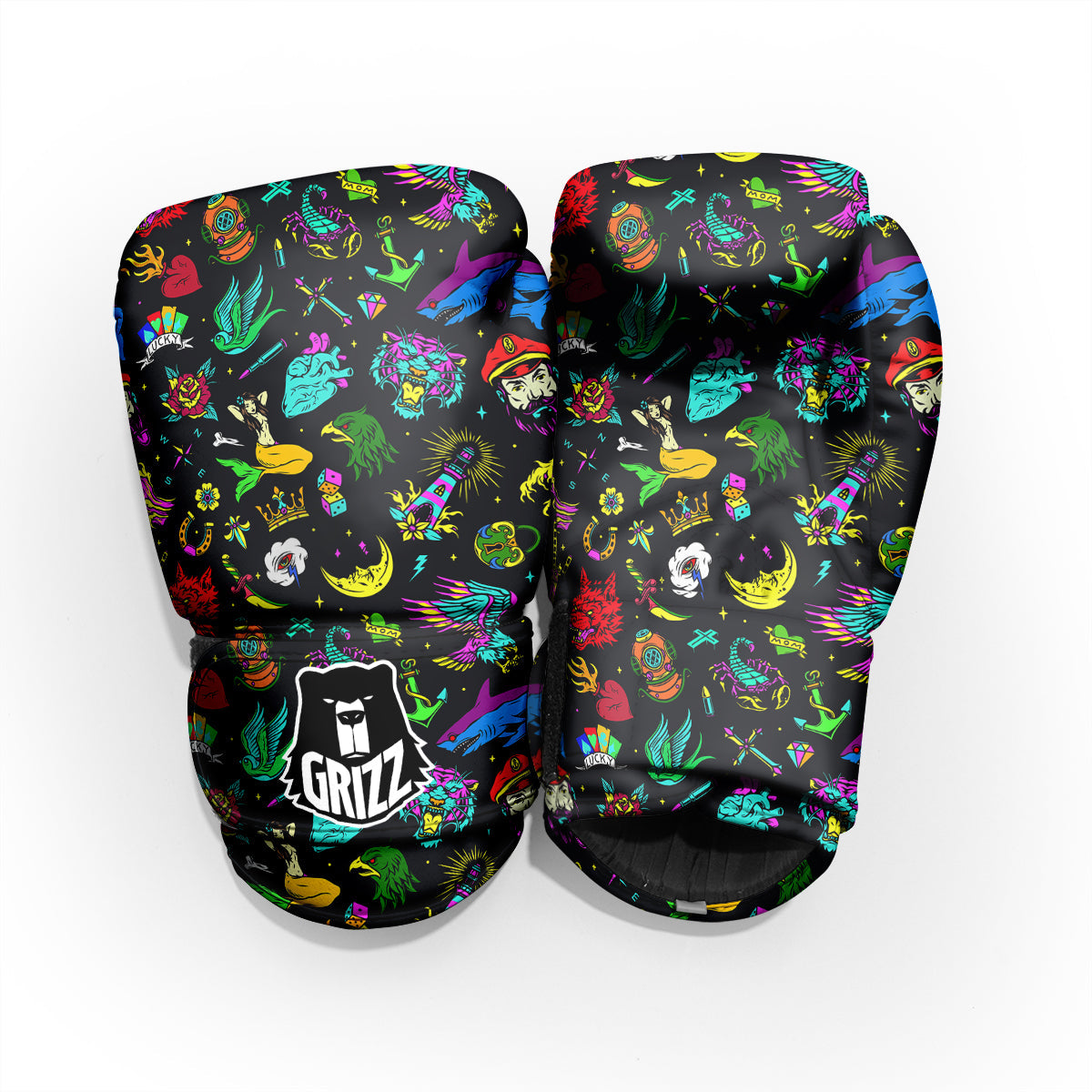 Vintage Colorful Tattoo Print Pattern Pro Boxing Glove