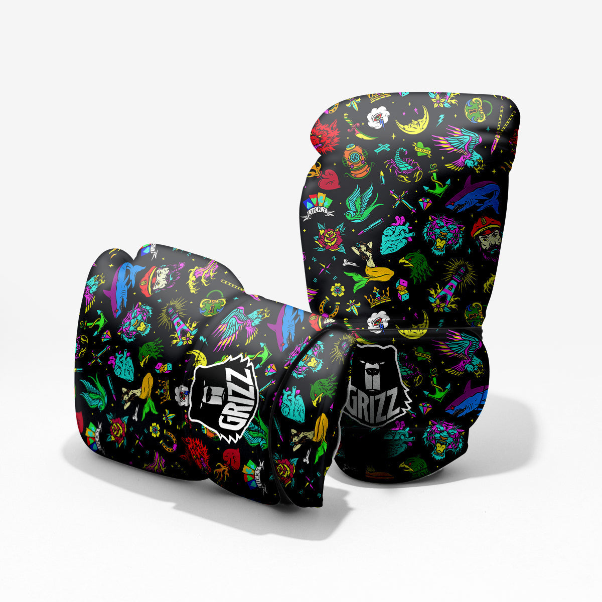 Vintage Colorful Tattoo Print Pattern Pro Boxing Glove