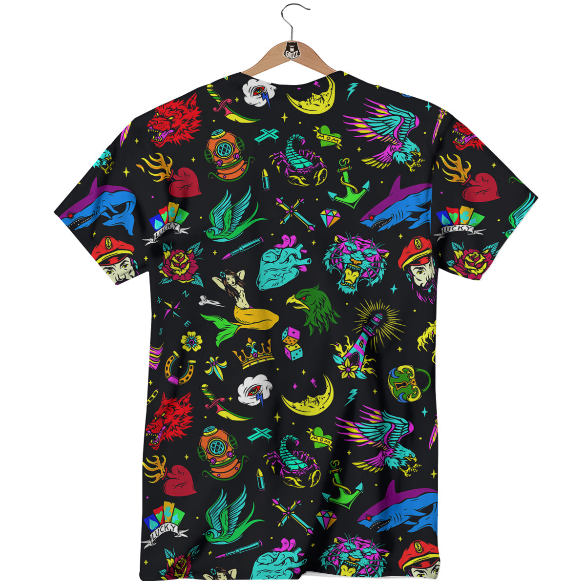 Vintage Colorful Tattoo Print Pattern T-Shirt-grizzshop