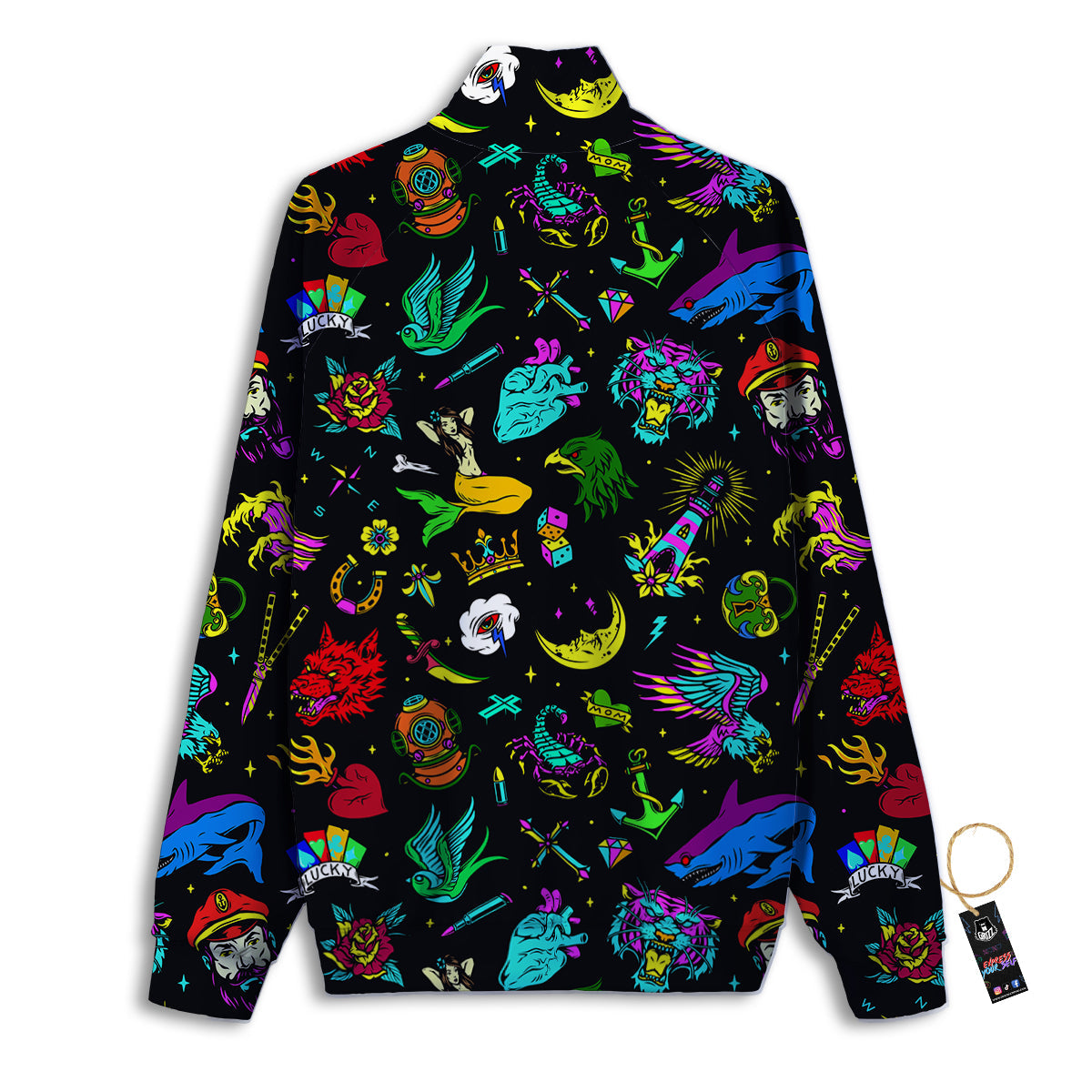 Vintage Colorful Tattoo Print Pattern Track Jacket-grizzshop