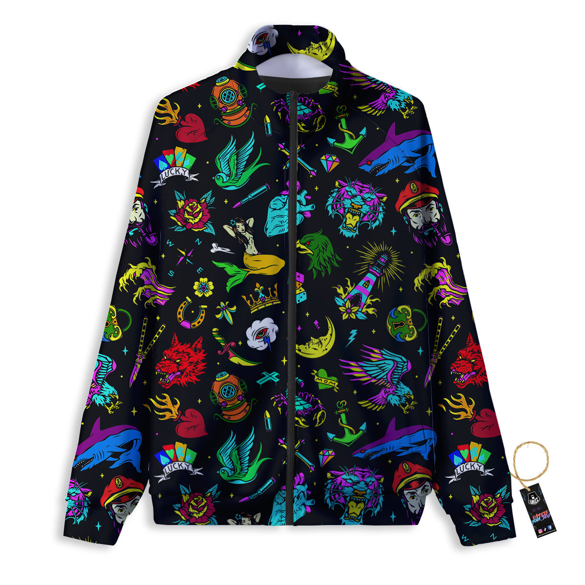 Vintage Colorful Tattoo Print Pattern Track Jacket-grizzshop