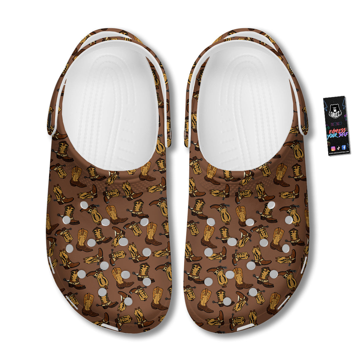 Vintage Cowboy Boots Print Pattern Clog-grizzshop