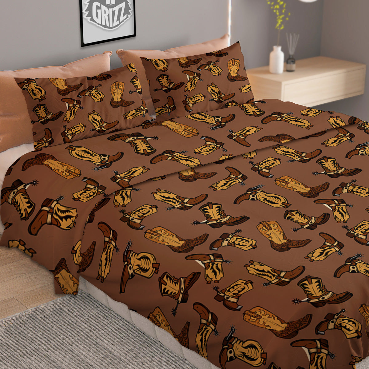 Vintage Cowboy Boots Print Pattern Duvet Cover Bedding Set