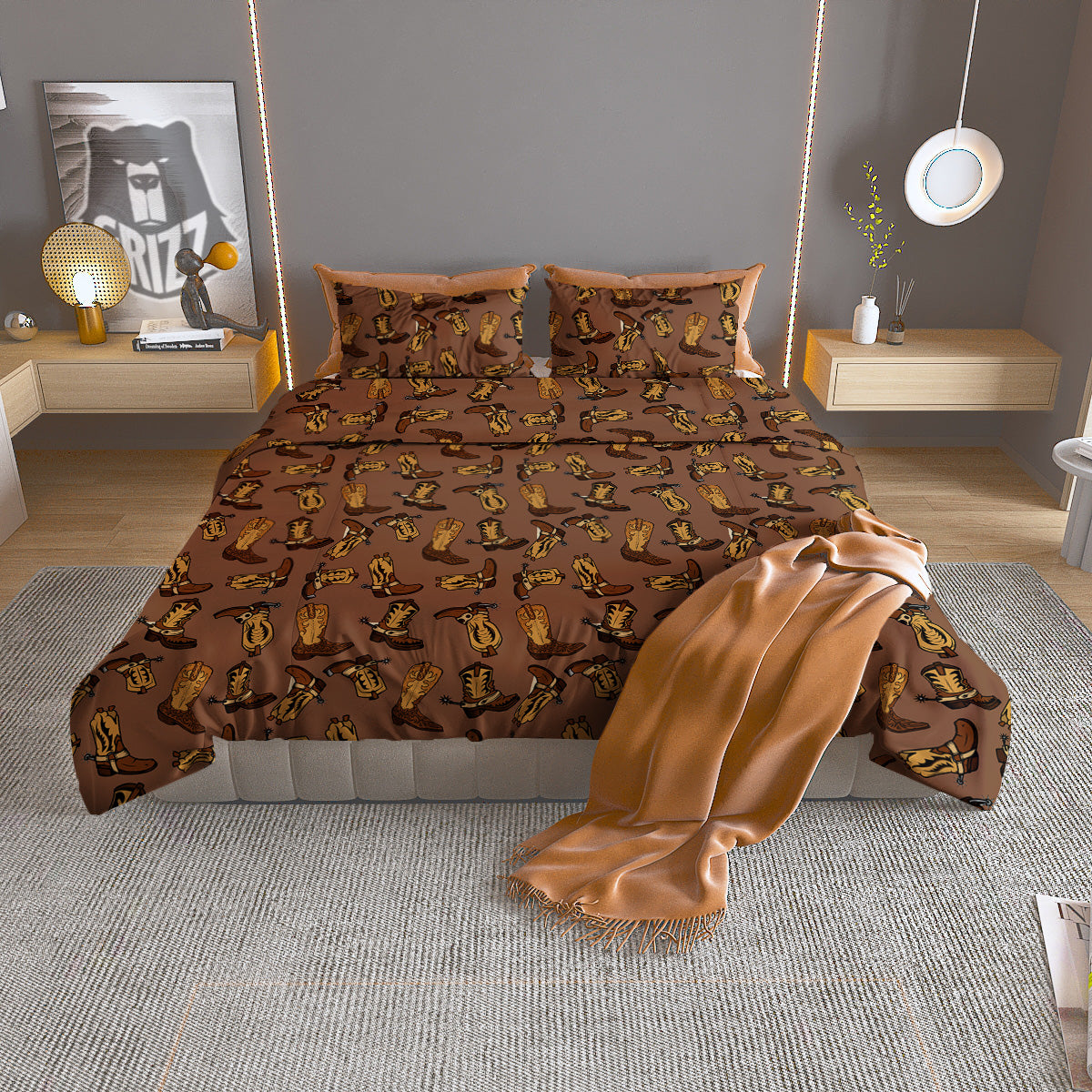 Vintage Cowboy Boots Print Pattern Duvet Cover Bedding Set