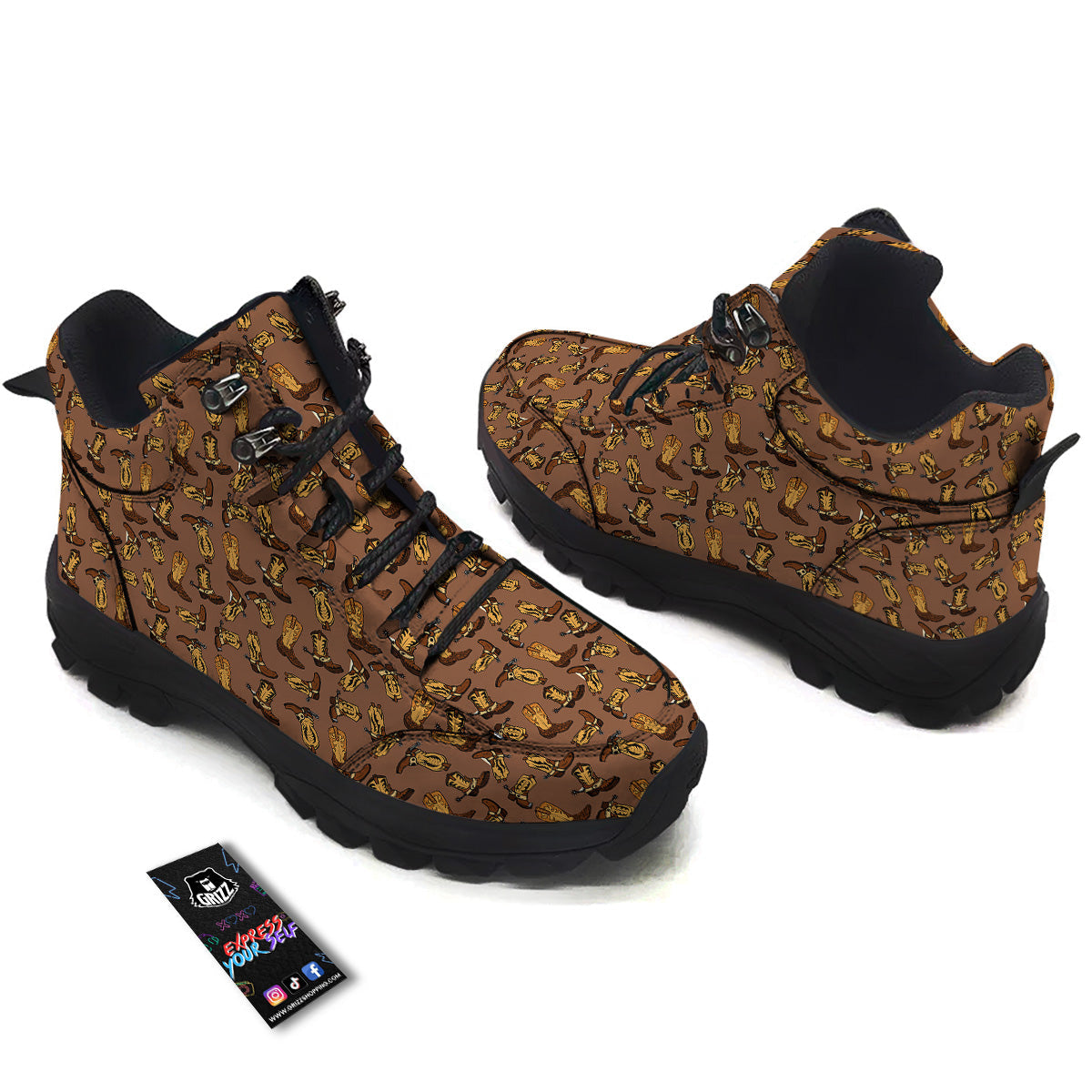 Vintage Cowboy Boots Print Pattern Hiking Shoes-grizzshop