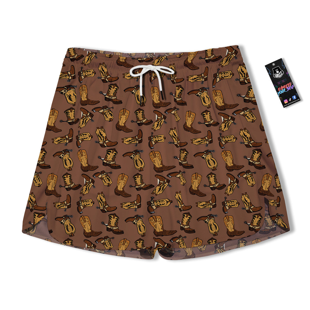 Vintage Cowboy Boots Print Pattern Men's Running Shorts-grizzshop