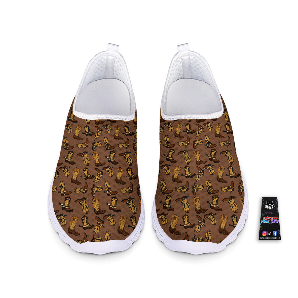 Vintage Cowboy Boots Print Pattern Nurse Shoes-grizzshop