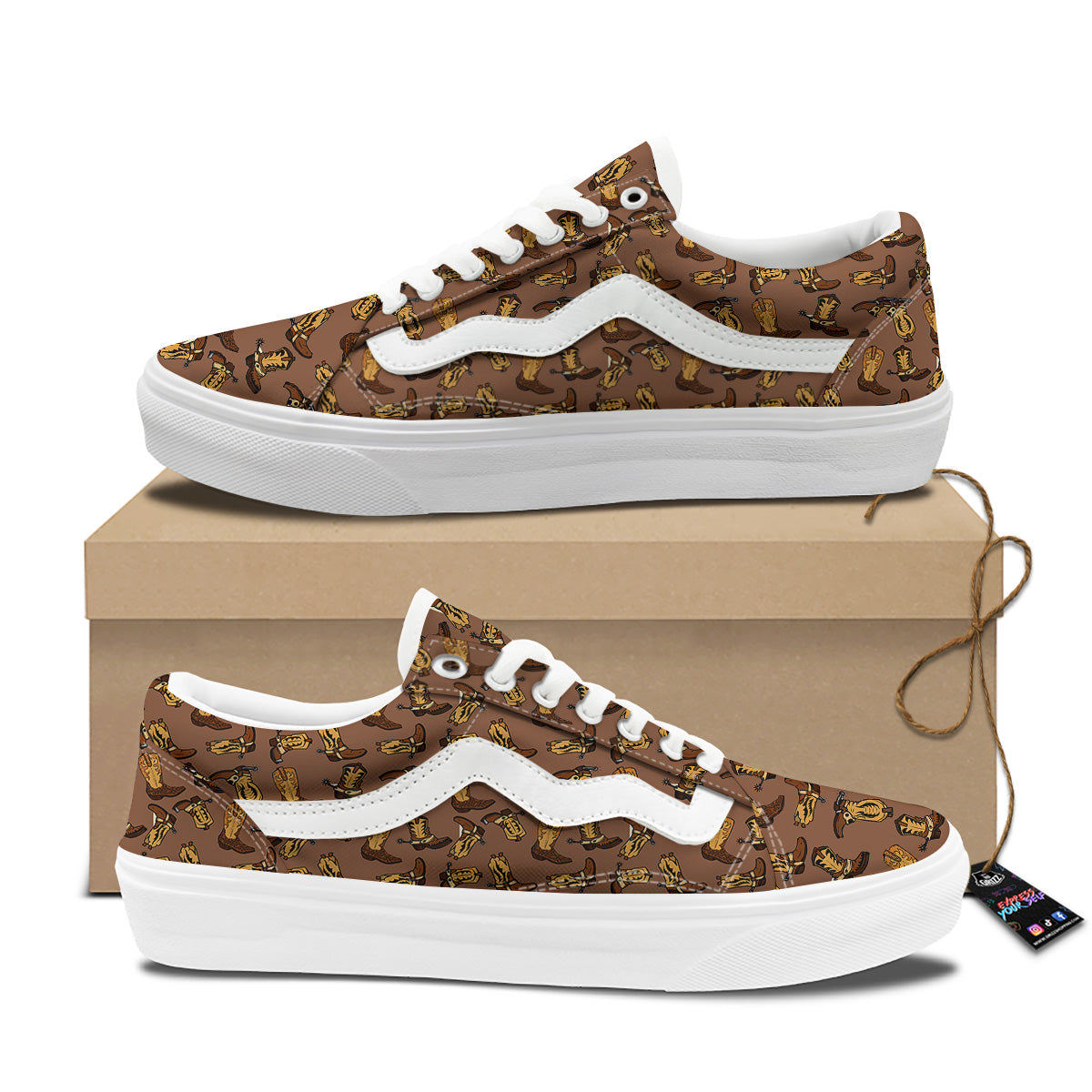 Vintage Cowboy Boots Print Pattern Skate Shoes-grizzshop