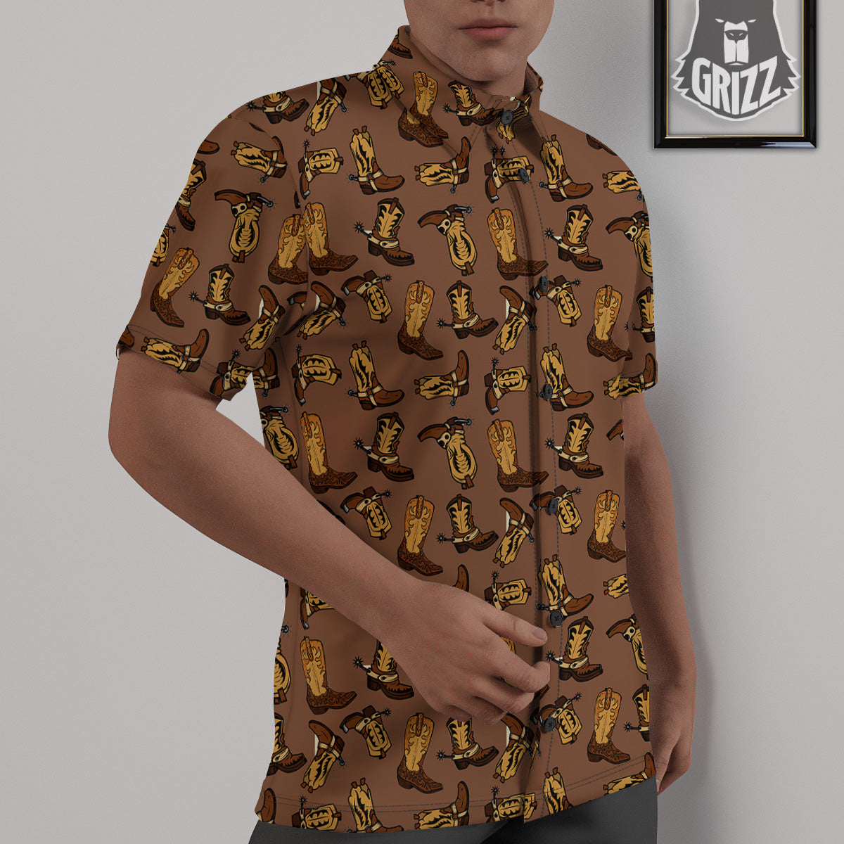 Vintage Cowboy Boots Print Pattern Untucked Shirts-grizzshop
