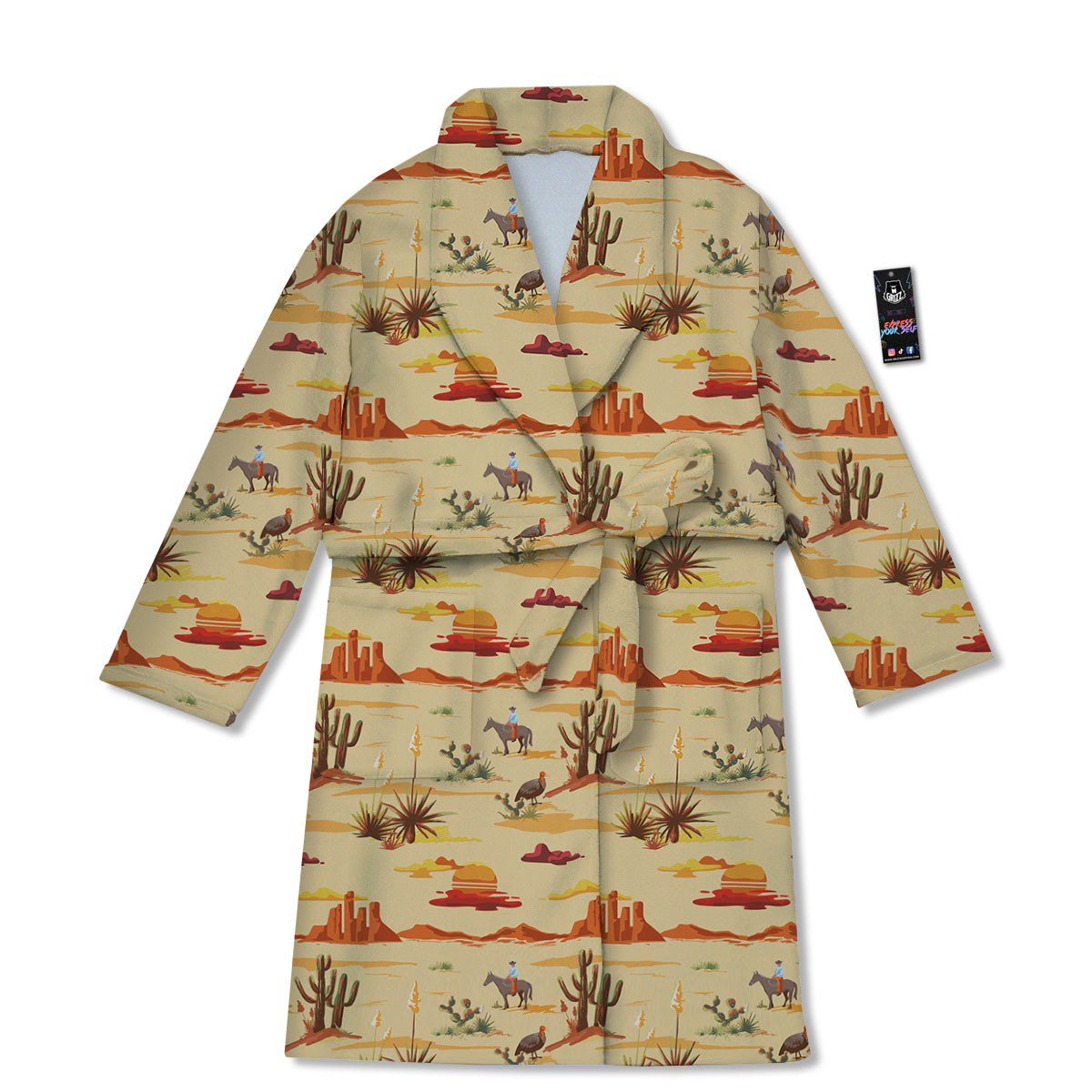 Vintage Cowboy Print Pattern Bathrobe-grizzshop