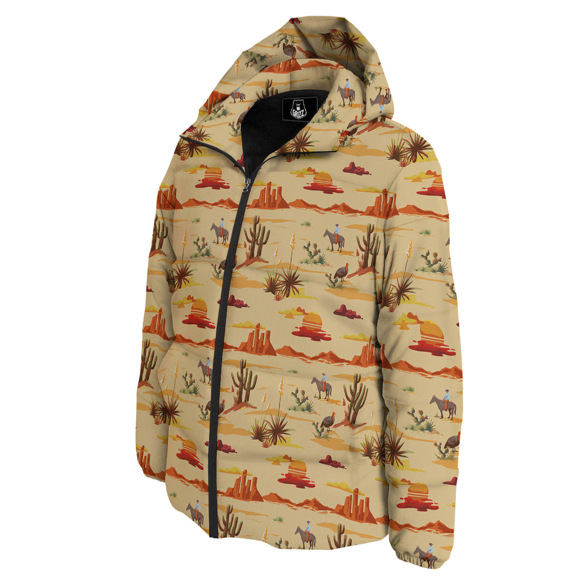 Vintage Cowboy Print Pattern Down Jacket-grizzshop