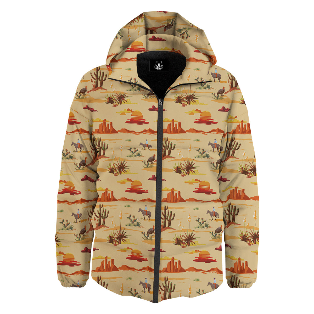 Vintage Cowboy Print Pattern Down Jacket-grizzshop