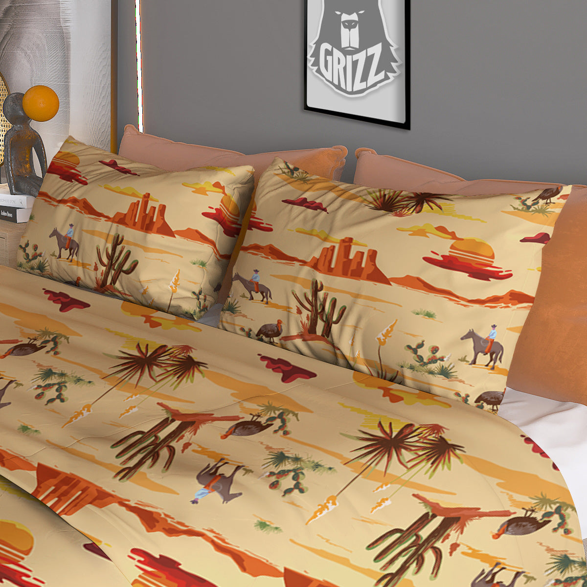 Vintage Cowboy Print Pattern Duvet Cover Bedding Set