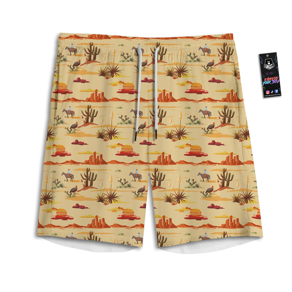 Vintage Cowboy Print Pattern Men's Athletic Shorts