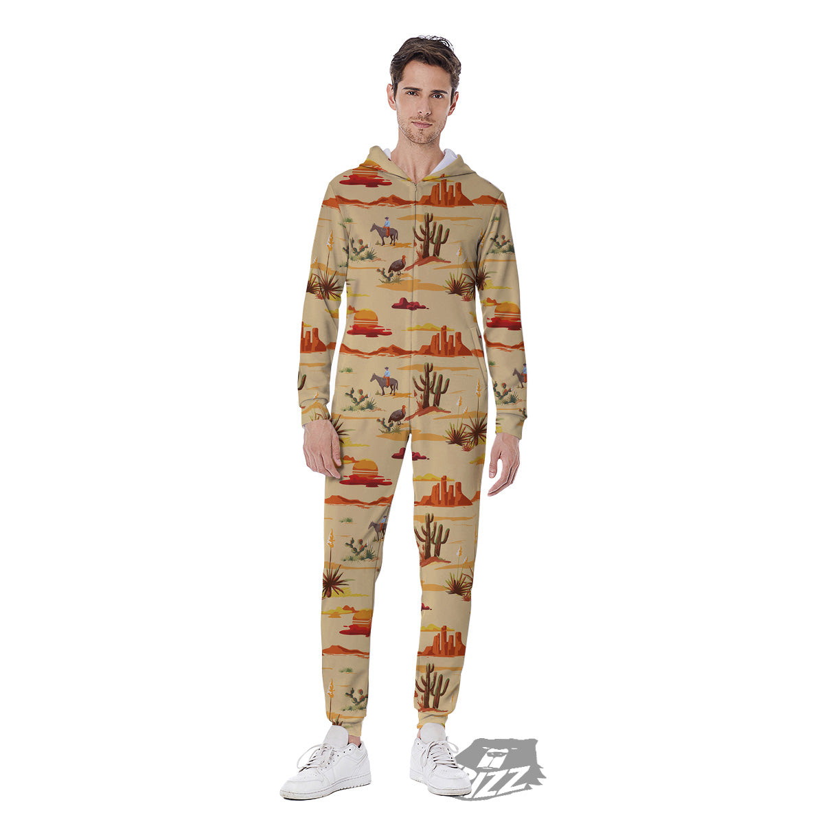 Vintage Cowboy Print Pattern Men's Jumpsuit-grizzshop