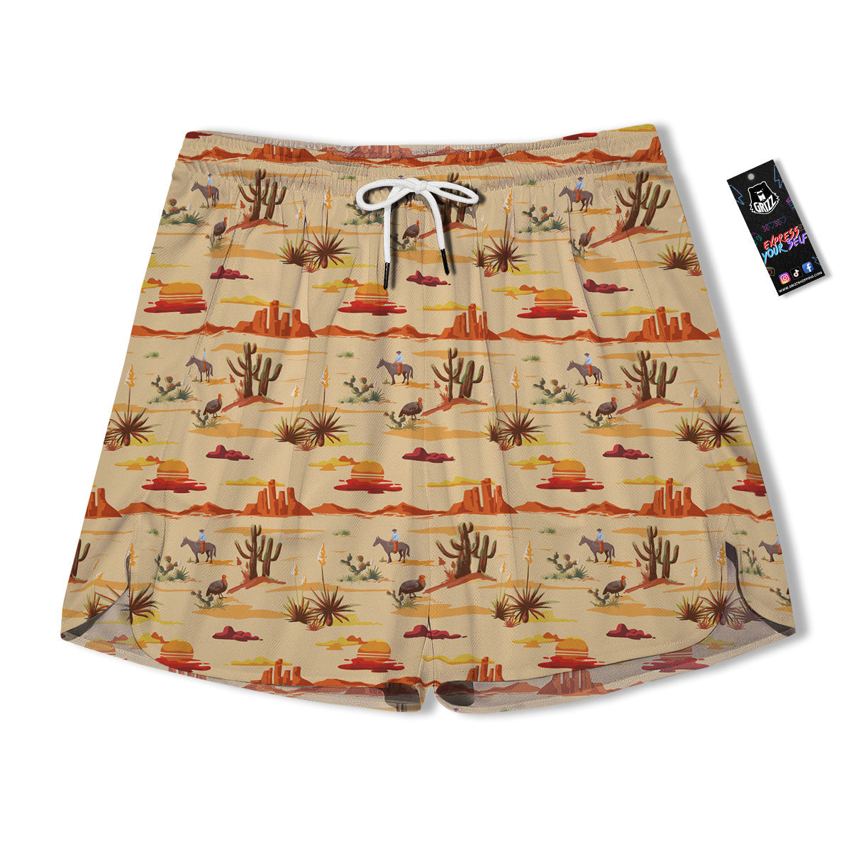 Vintage Cowboy Print Pattern Men's Running Shorts-grizzshop