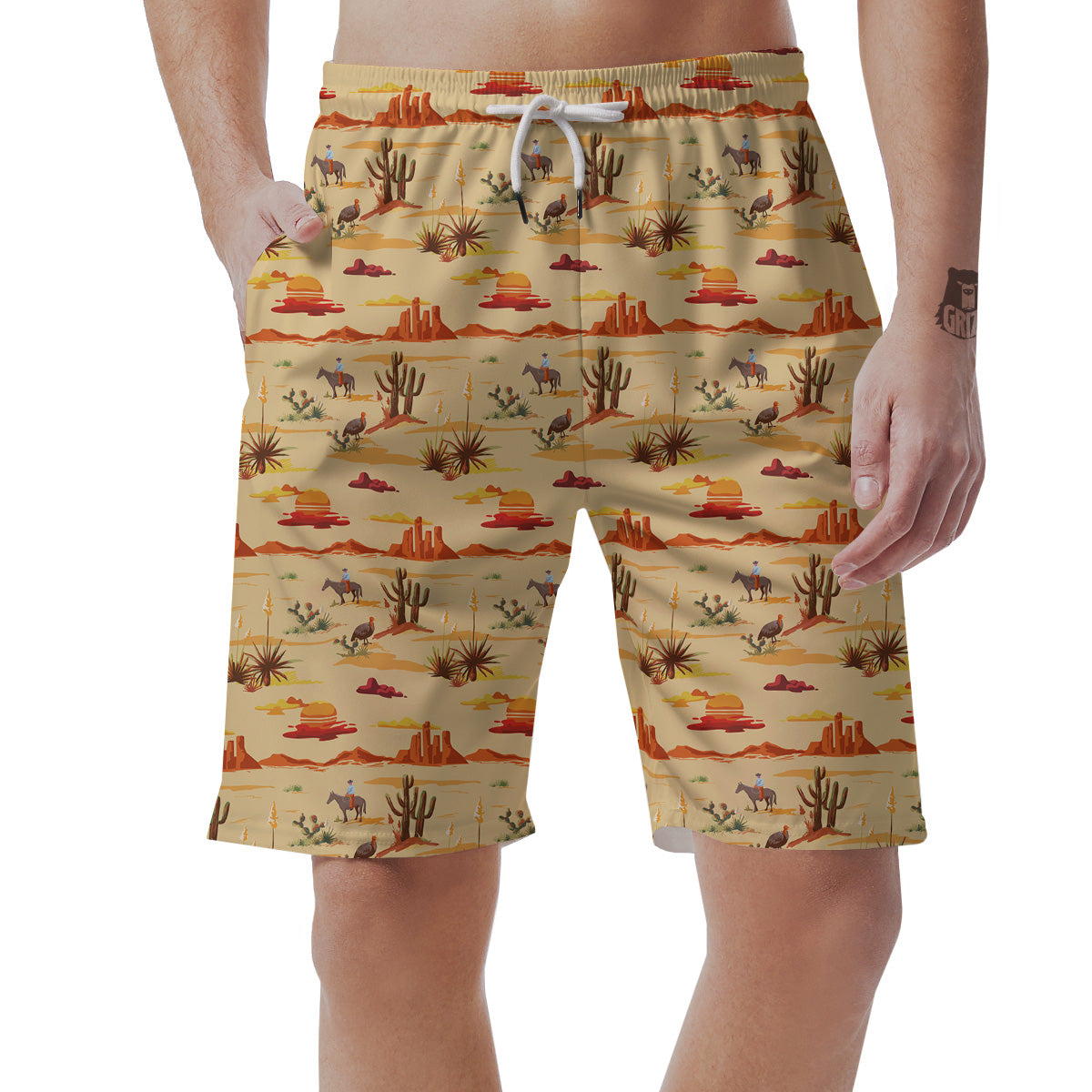 Vintage Cowboy Print Pattern Men's Shorts-grizzshop