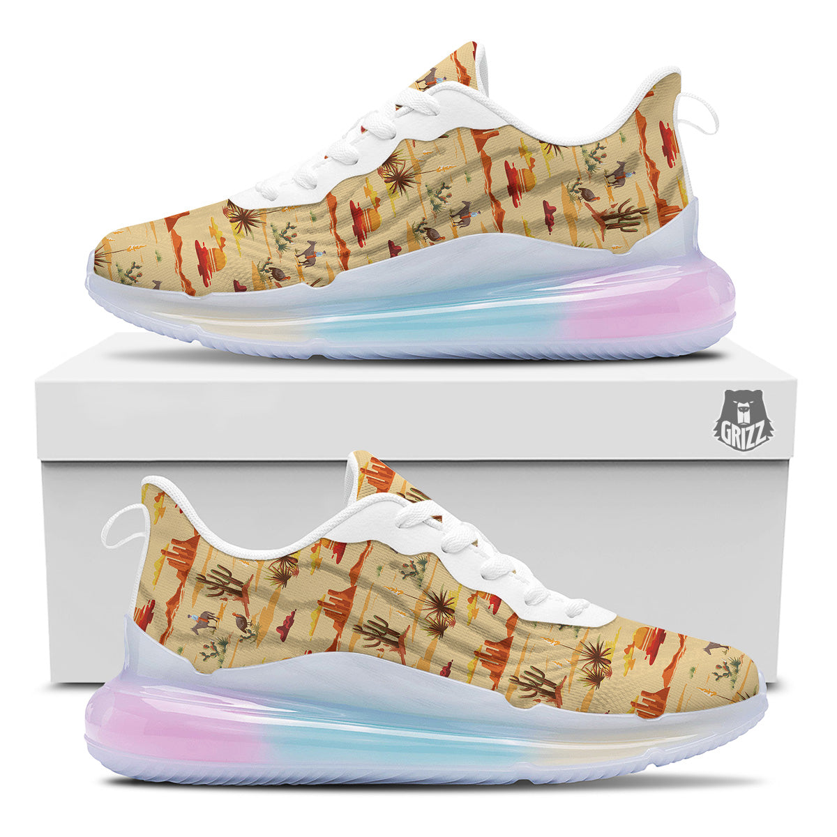 Vintage Cowboy Print Pattern Running Sneakers-grizzshop