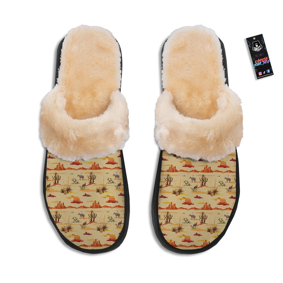 Vintage Cowboy Print Pattern Slippers-grizzshop