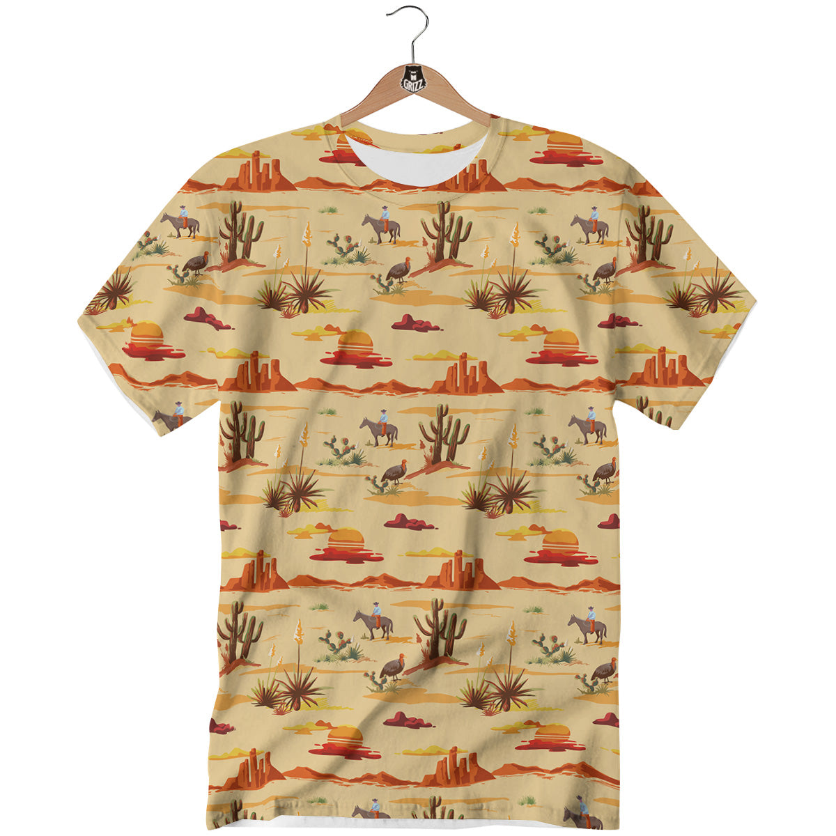 Vintage Cowboy Print Pattern T-Shirt-grizzshop