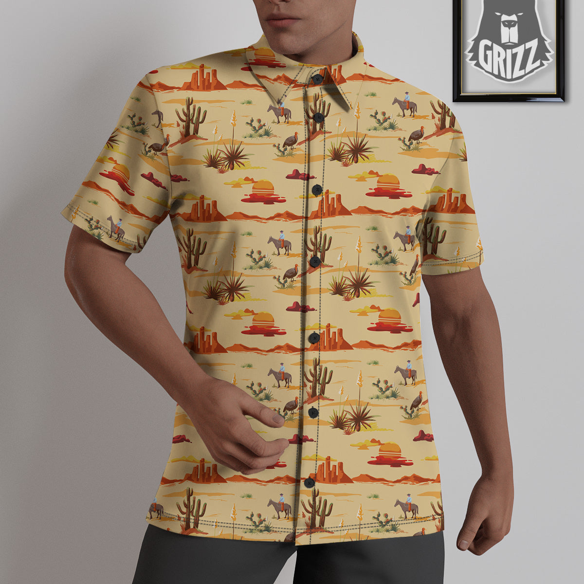 Vintage Cowboy Print Pattern Untucked Shirts-grizzshop