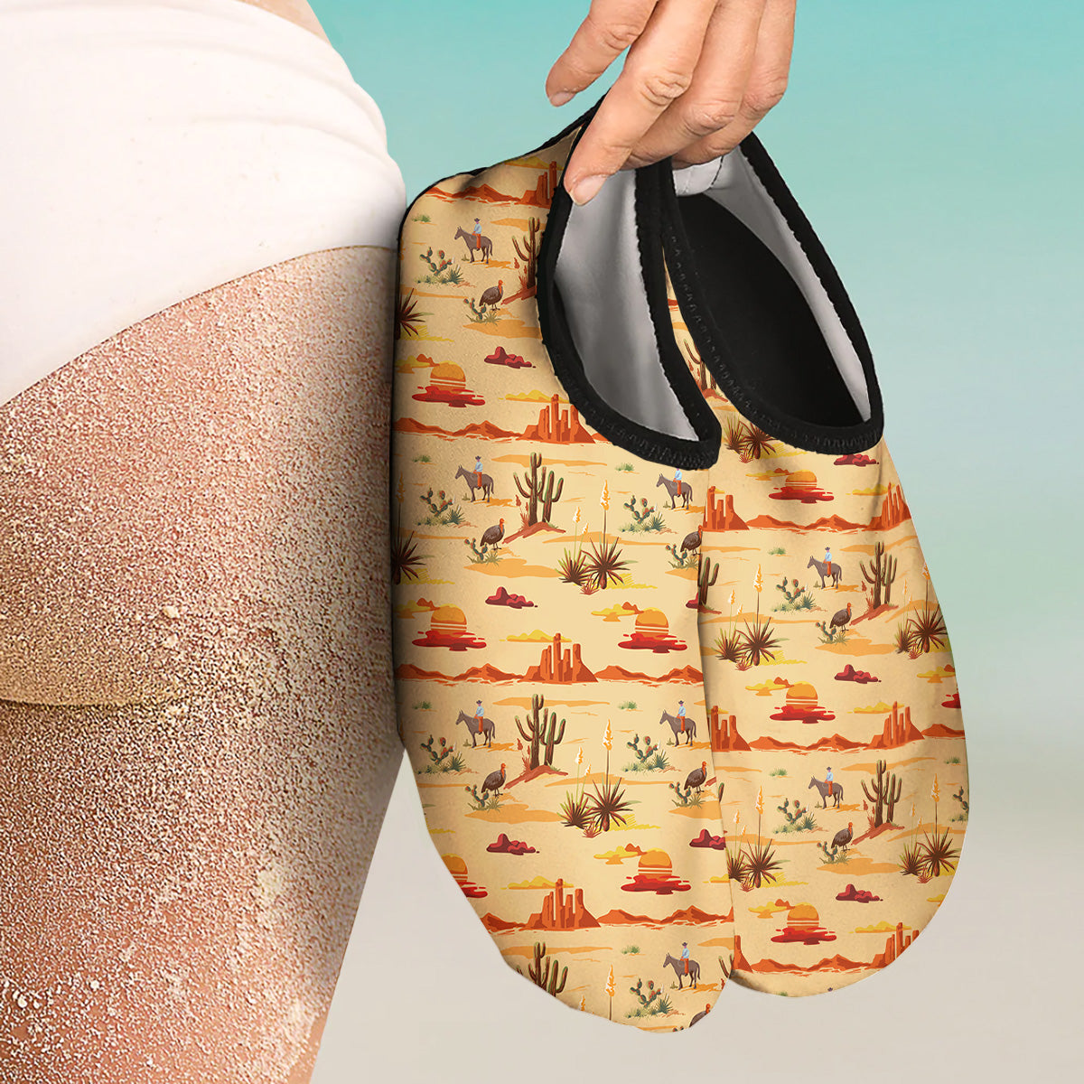 Vintage Cowboy Print Pattern Water Shoes-grizzshop