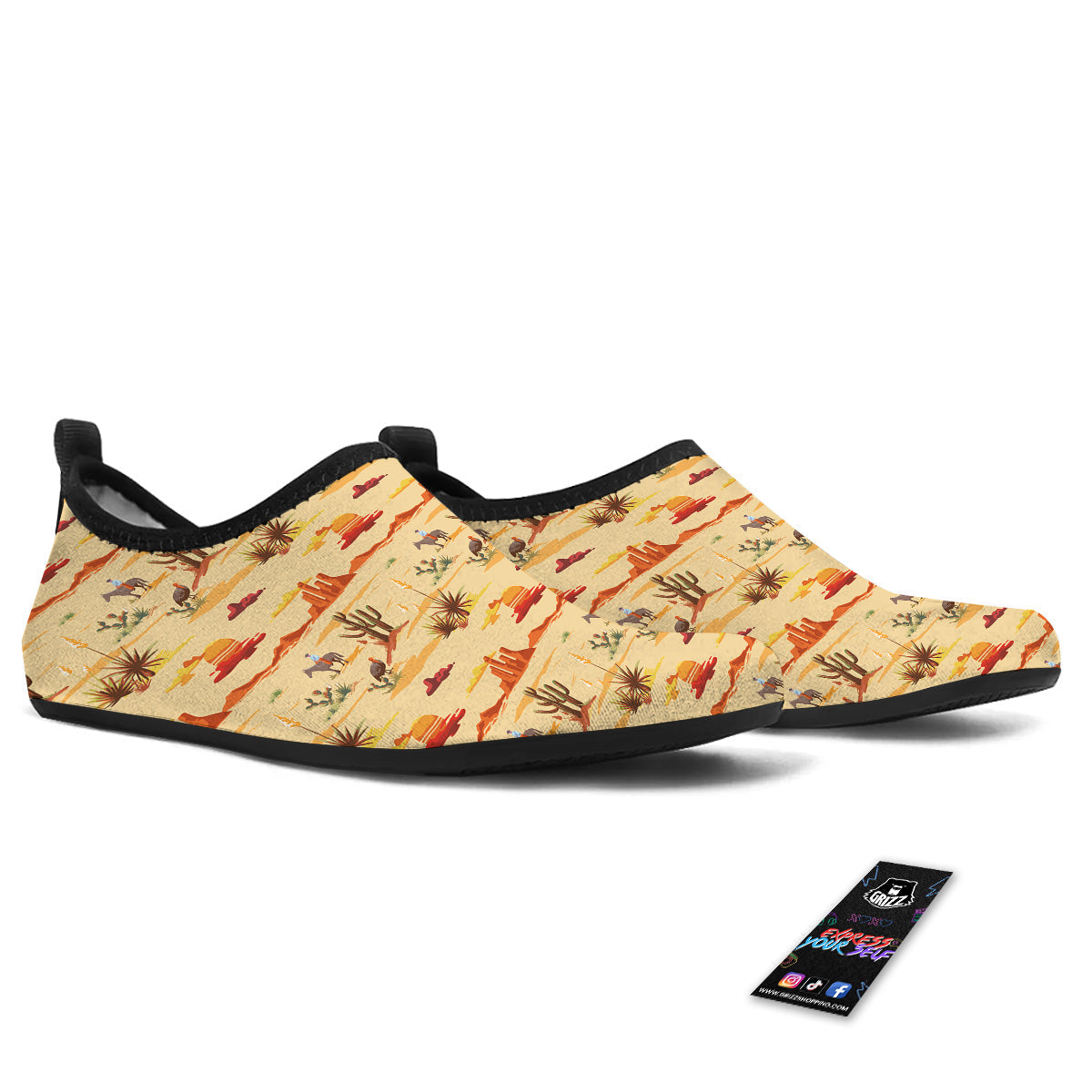 Vintage Cowboy Print Pattern Water Shoes-grizzshop