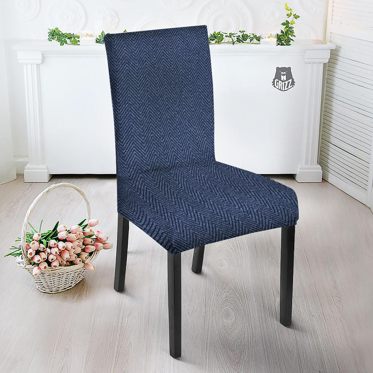 Vintage Denim Blue Jeans Print Pattern Dining Chair Slipcover-grizzshop