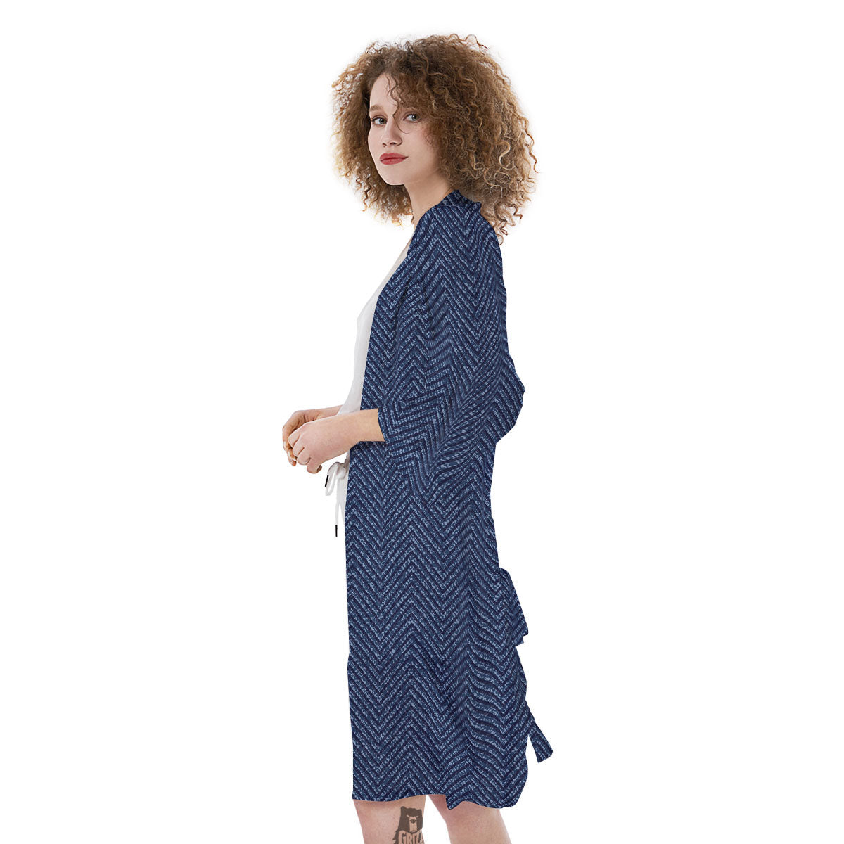 Vintage Denim Blue Jeans Print Pattern Kimono-grizzshop