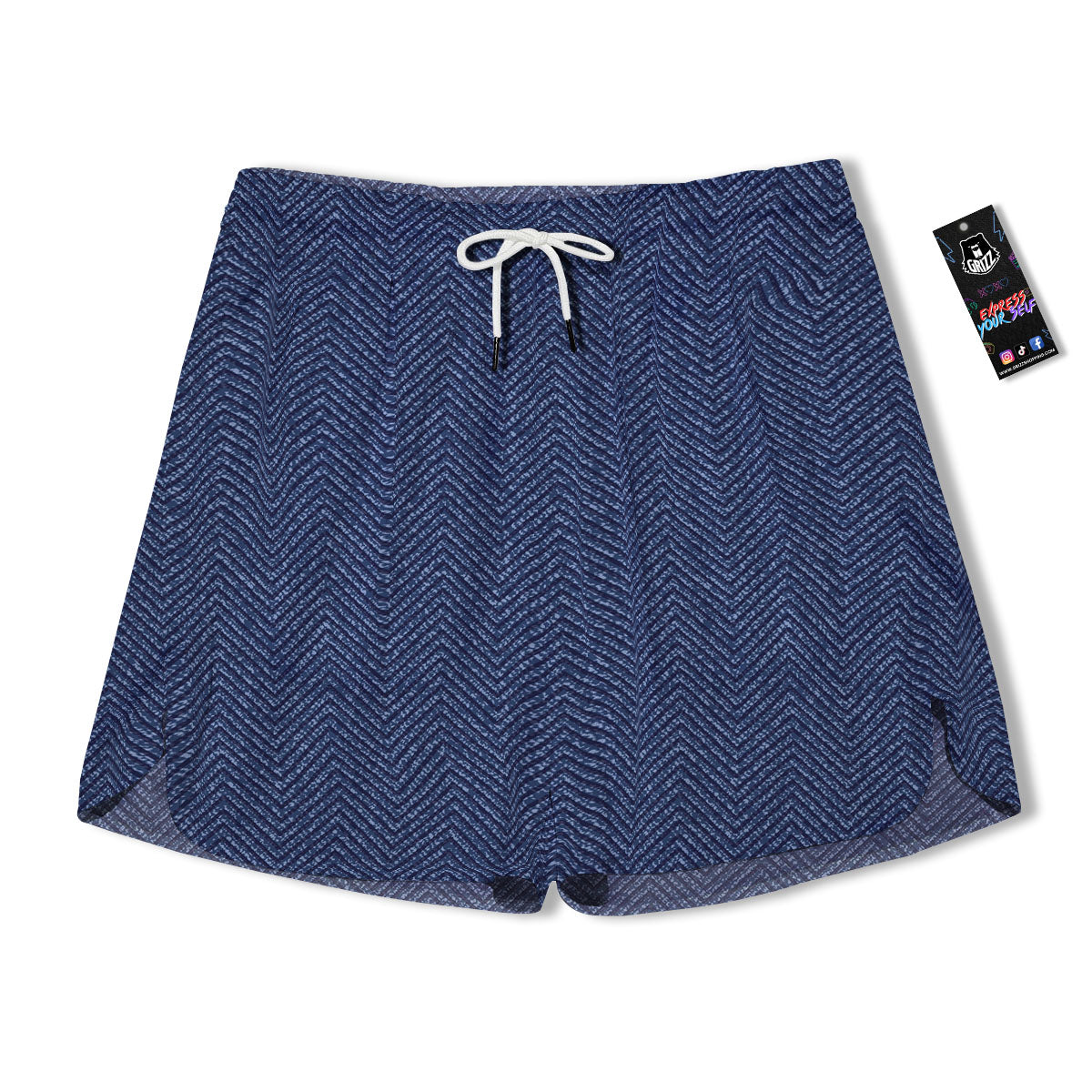 Vintage Denim Blue Jeans Print Pattern Men's Running Shorts-grizzshop