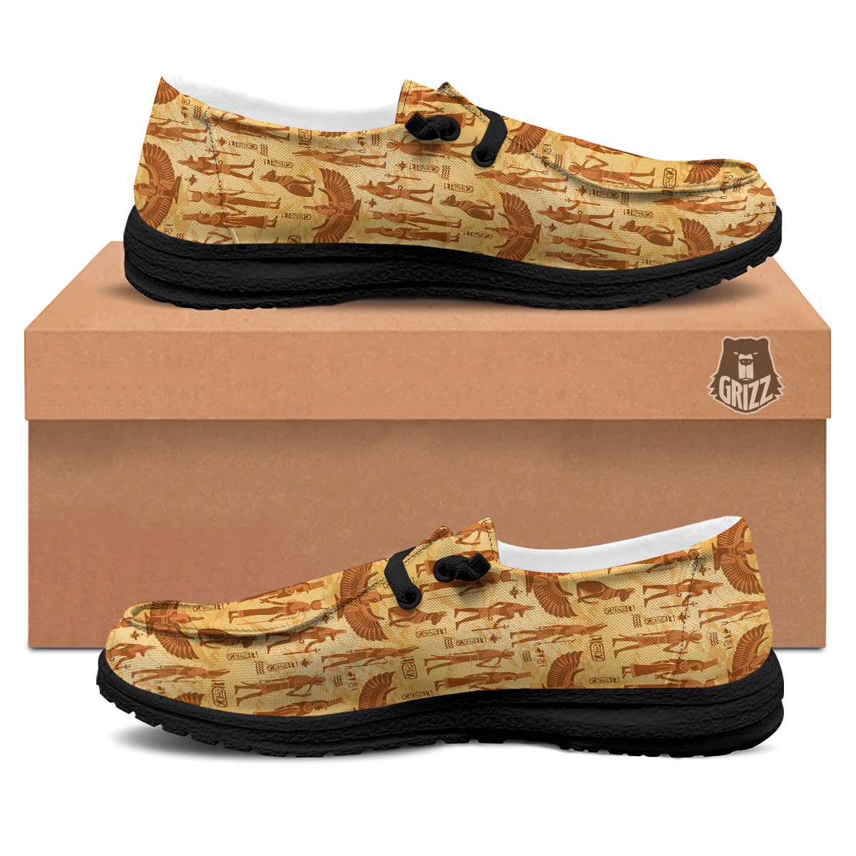 Vintage Egypt Papyrus Ancient Print Pattern Black Loafers-grizzshop