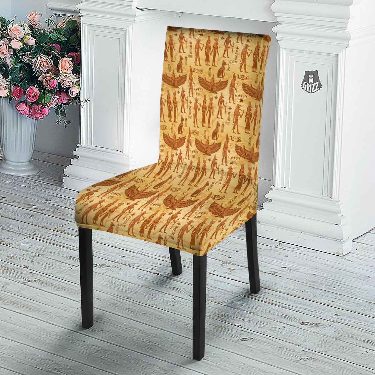 Vintage Egypt Papyrus Ancient Print Pattern Dining Chair Slipcover-grizzshop