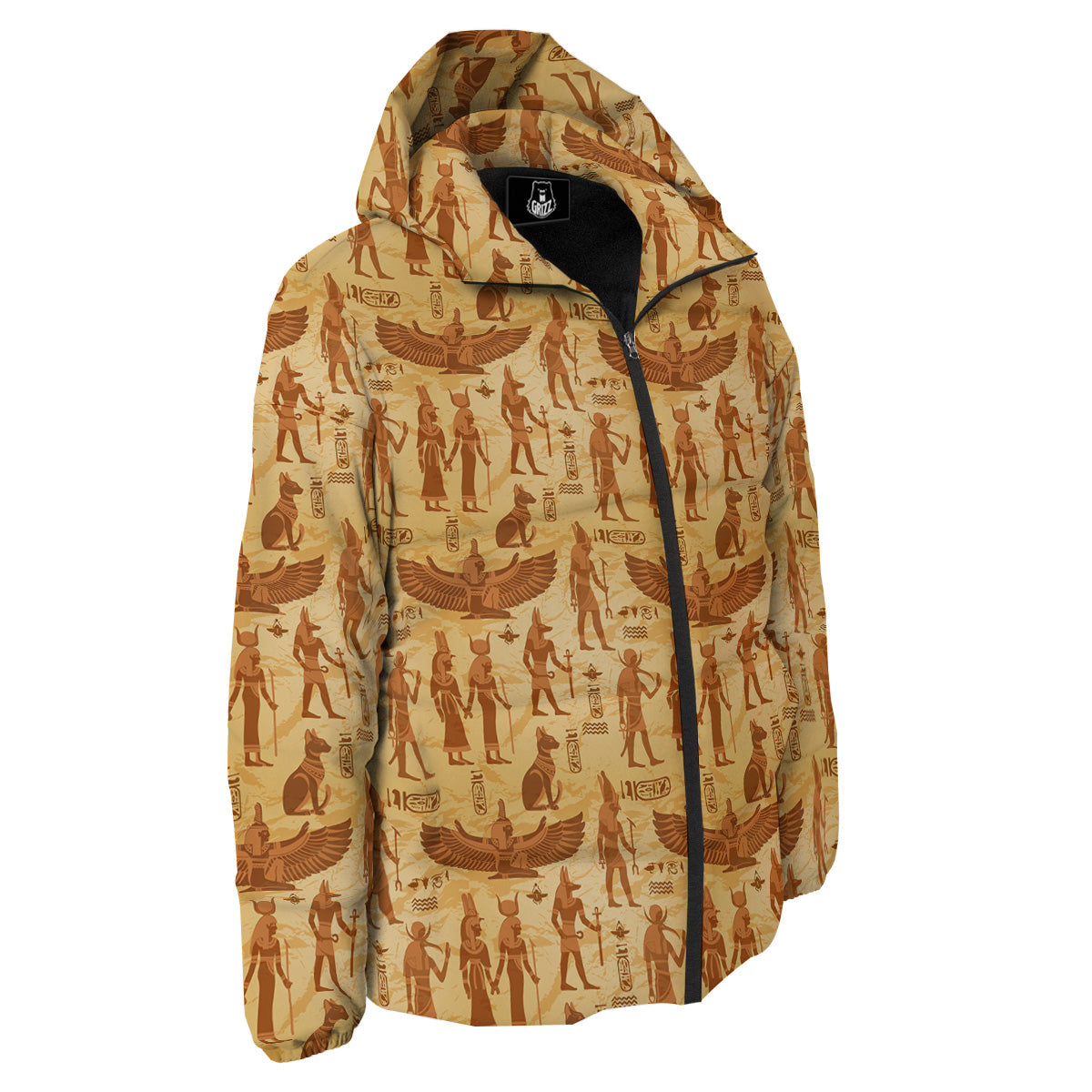 Vintage Egypt Papyrus Ancient Print Pattern Down Jacket-grizzshop