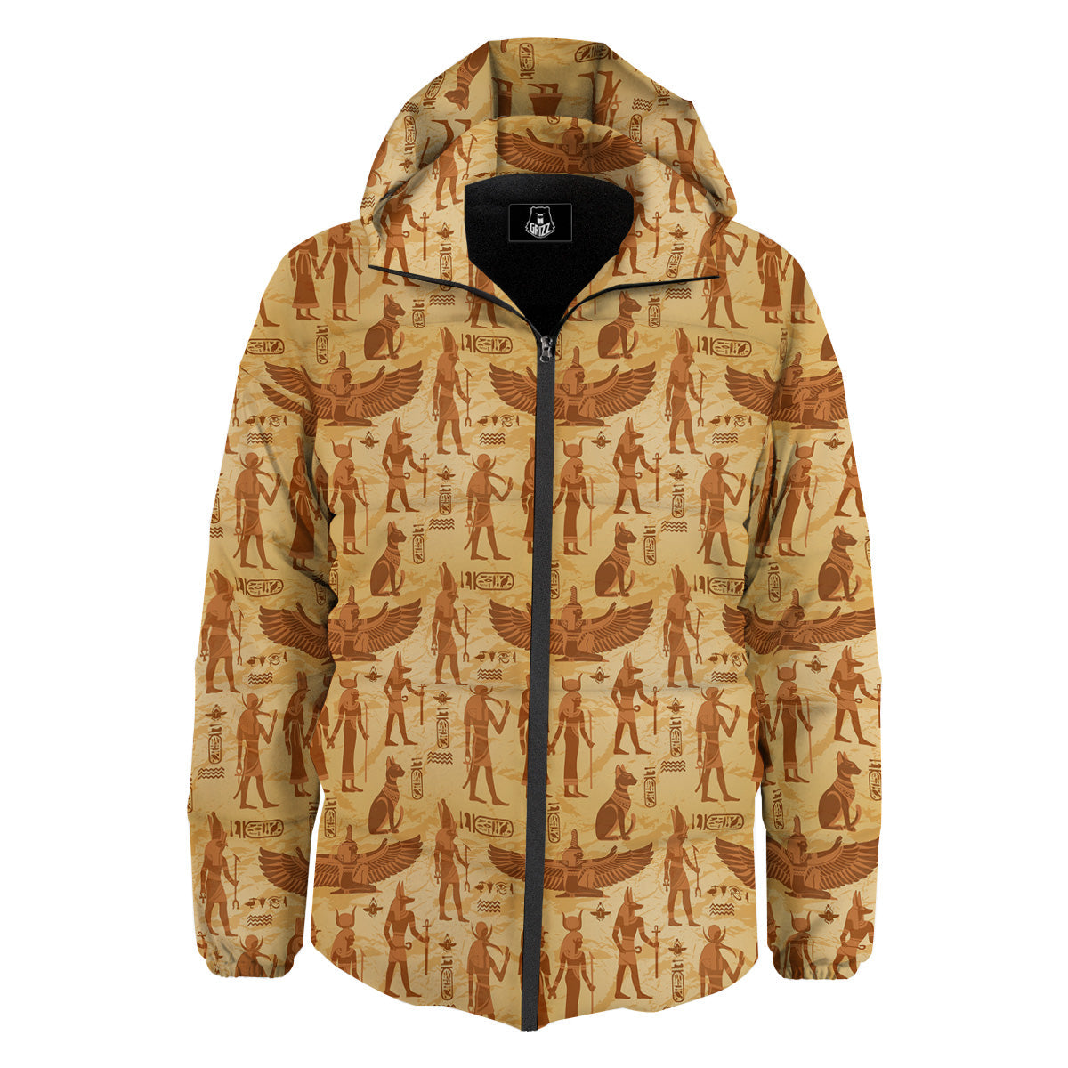 Vintage Egypt Papyrus Ancient Print Pattern Down Jacket-grizzshop