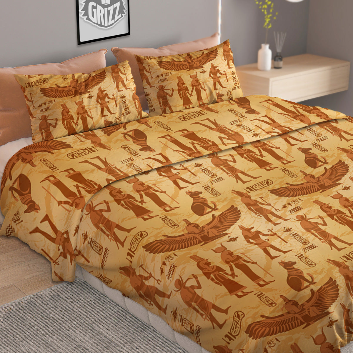 Vintage Egypt Papyrus Ancient Print Pattern Duvet Cover Bedding Set