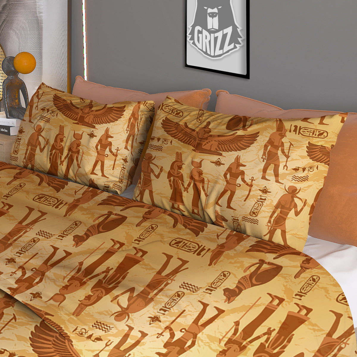 Vintage Egypt Papyrus Ancient Print Pattern Duvet Cover Bedding Set