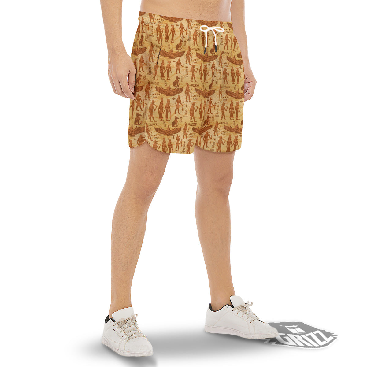 Vintage Egypt Papyrus Ancient Print Pattern Men's Gym Shorts-grizzshop