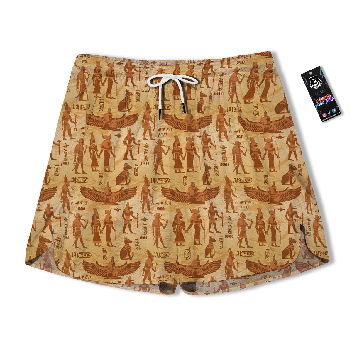 Vintage Egypt Papyrus Ancient Print Pattern Men's Running Shorts-grizzshop