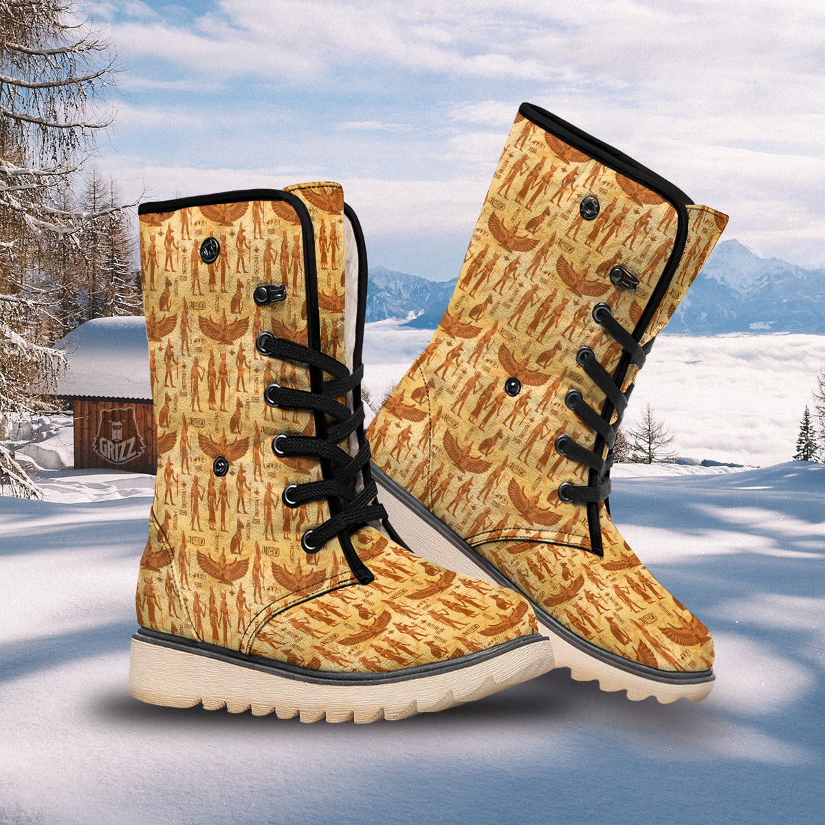 Vintage Egypt Papyrus Ancient Print Pattern Snow Boots-grizzshop
