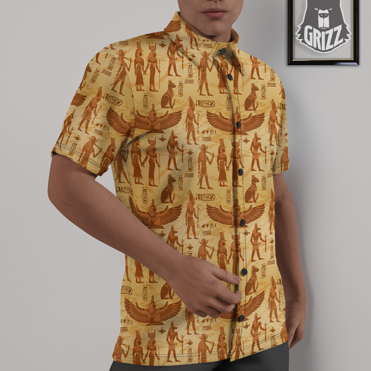 Vintage Egypt Papyrus Ancient Print Pattern Untucked Shirts-grizzshop