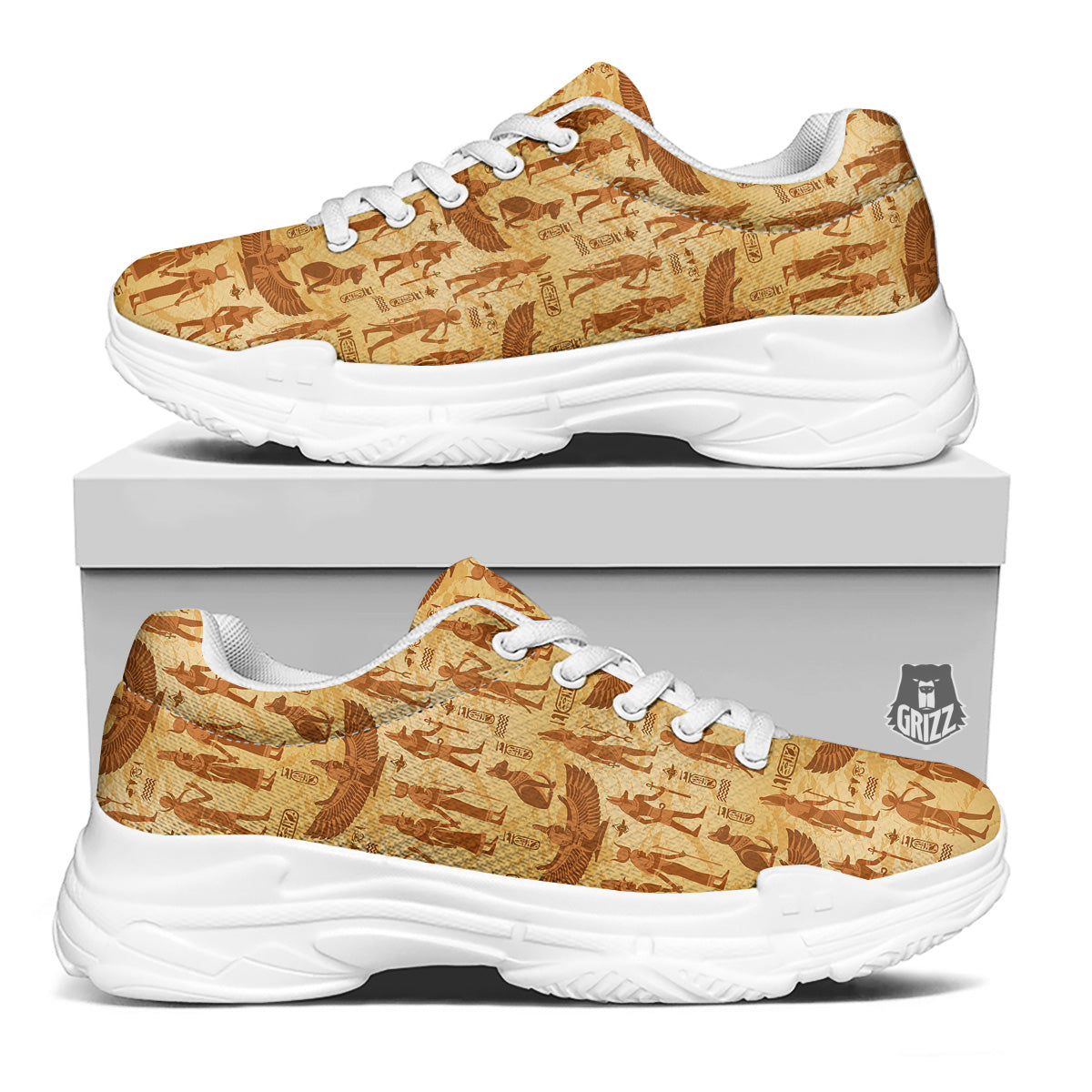 Vintage Egypt Papyrus Ancient Print Pattern White Chunky Shoes-grizzshop