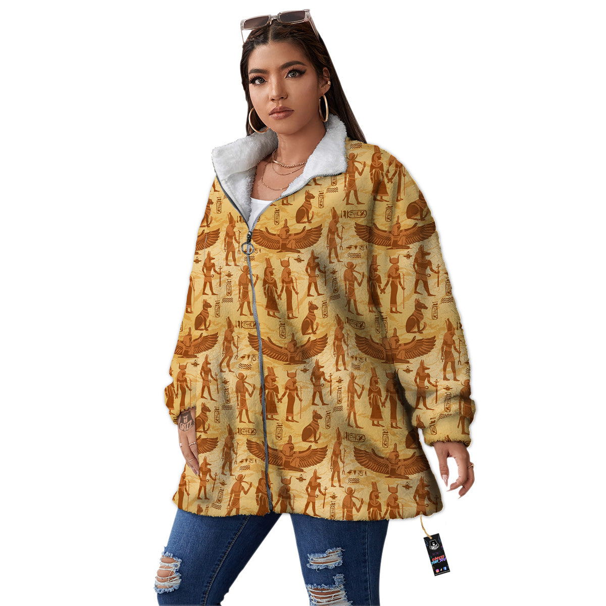 Vintage Egypt Papyrus Ancient Print Pattern Women's Sherpa Jacket-grizzshop