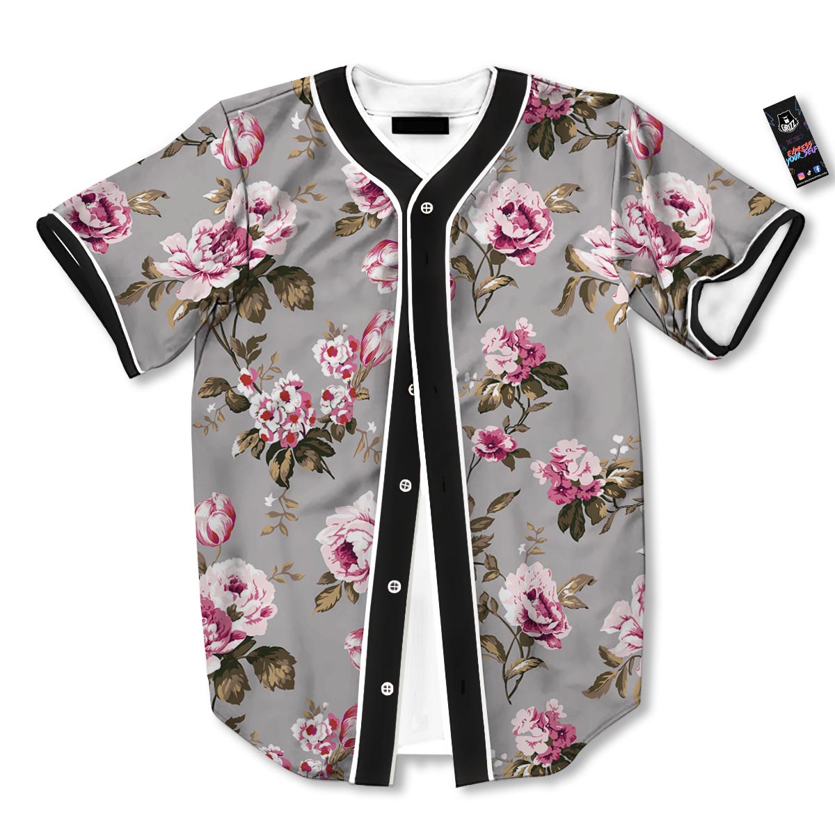 Vintage Floral Shabby Chic Print Pattern Baseball Jersey-grizzshop