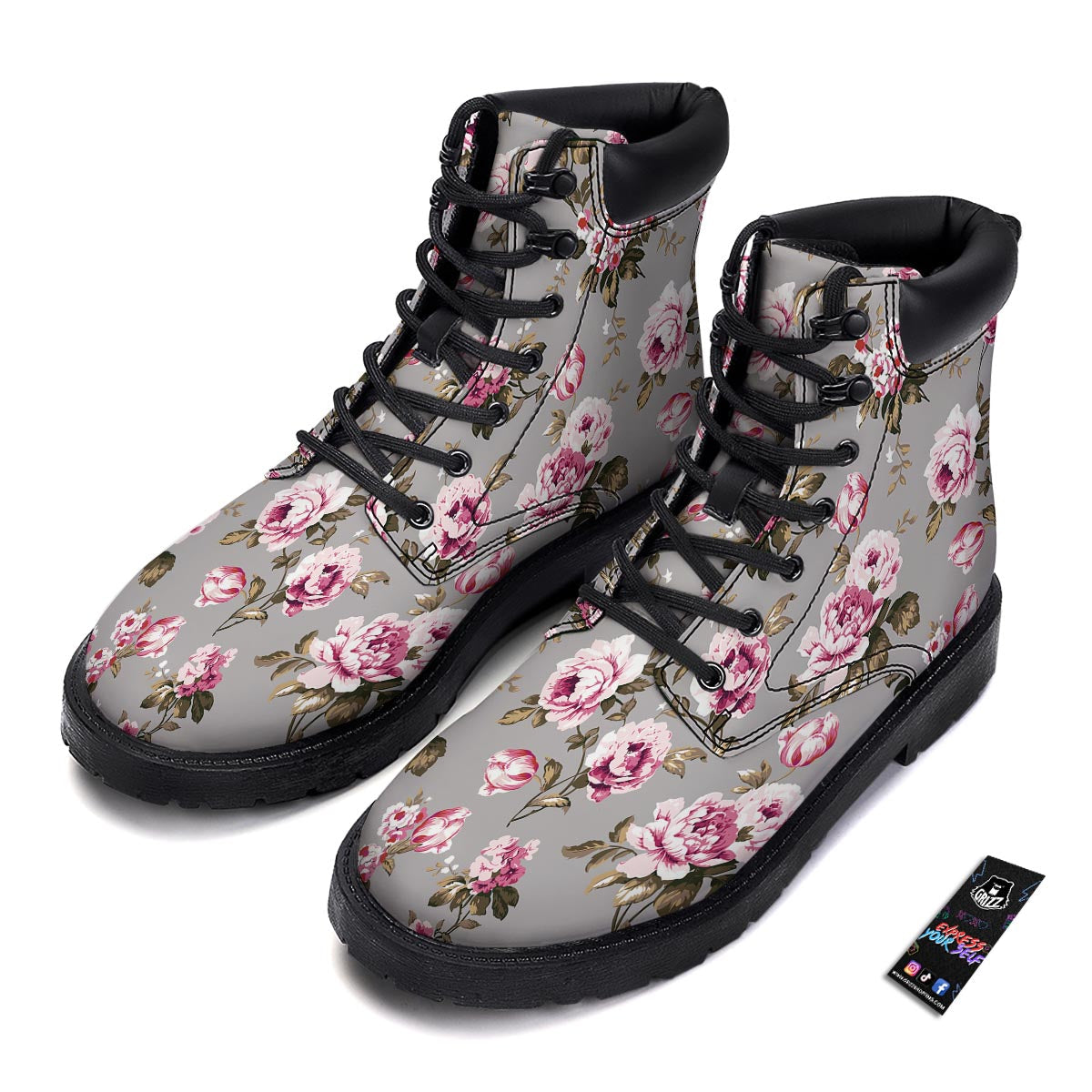 Vintage Floral Shabby Chic Print Pattern Boots-grizzshop
