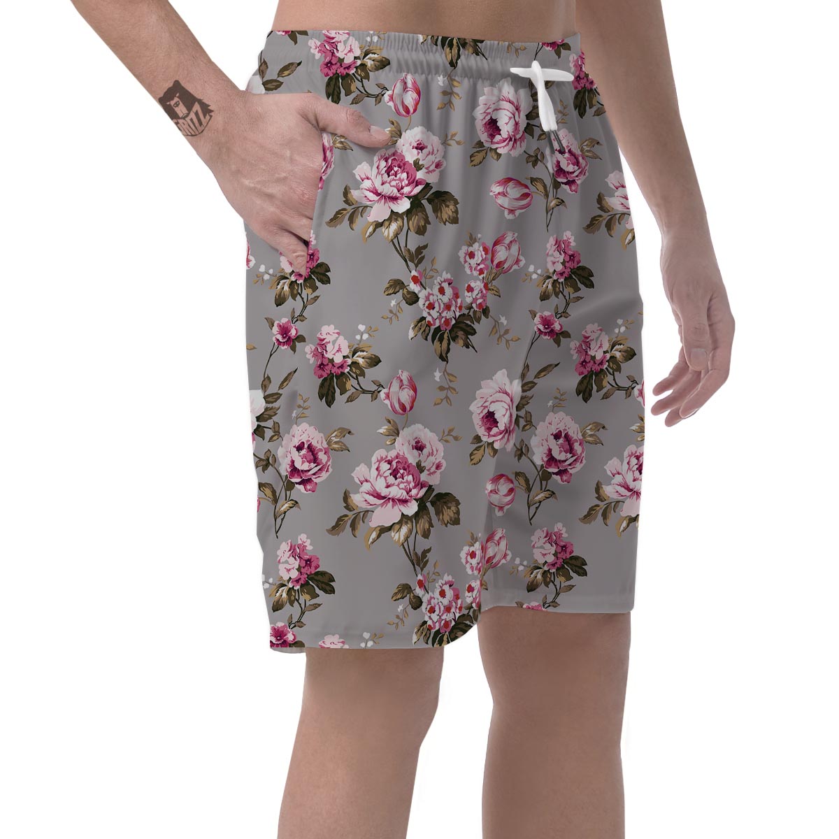 Vintage Floral Shabby Chic Print Pattern Men's Shorts-grizzshop